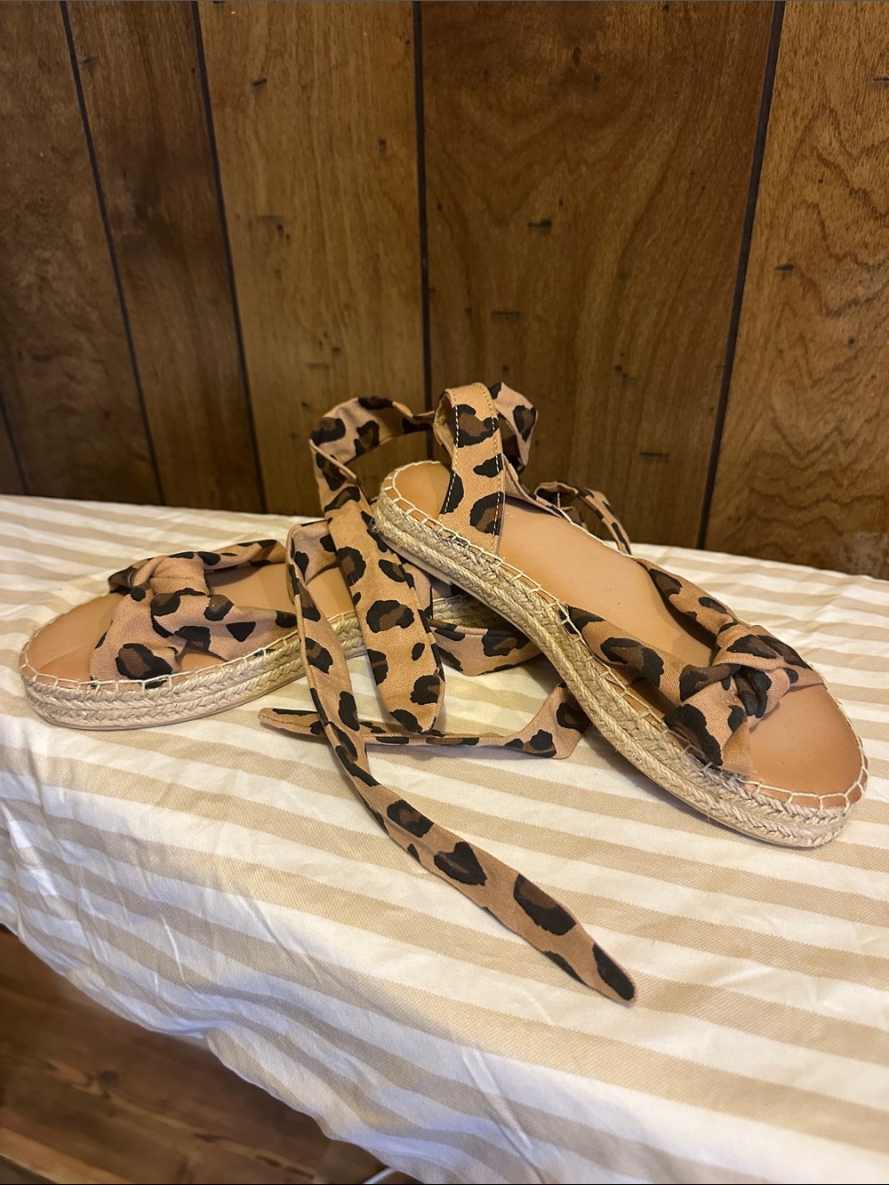 Old Navy Leopard Espadrille Tie-Up Sandals - Tan & Black